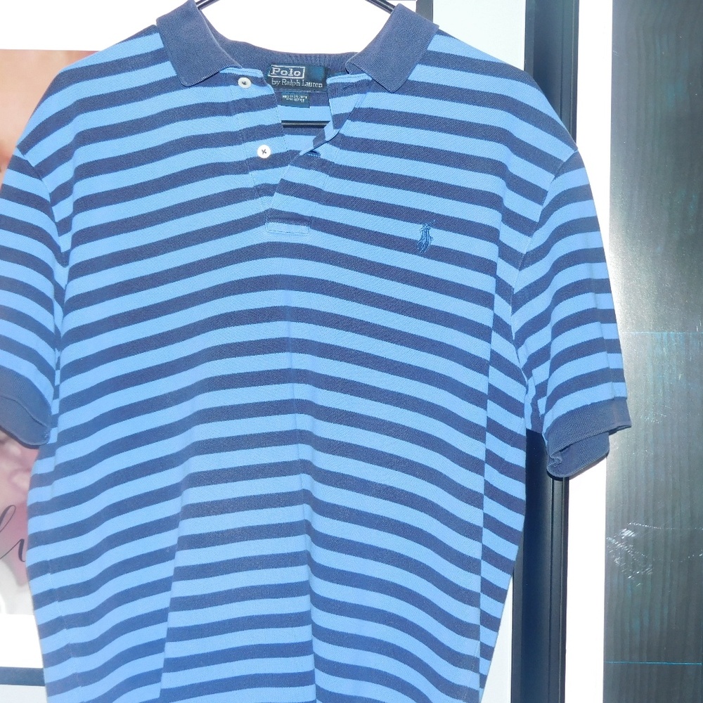 Ralph Lauren Men's Striped Polo LIGHT BLUE with NA